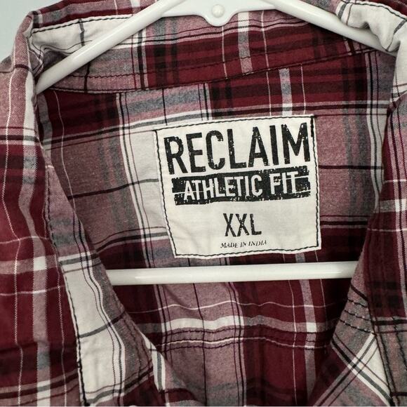 Reclaim Athletic Fit Snap Button Down Red Plaid Shirt Men’s Size XXL - Picture 5 of 7
